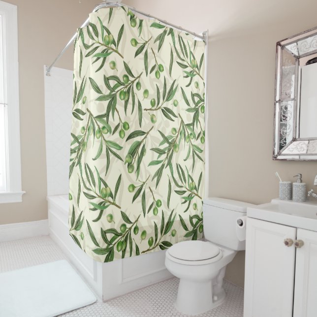 Rideaux De Douche Aquarelle des branches d'olive (En situation)