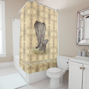 Rideaux De Douche Aquarelle éléphant mère et bébé nom personnal