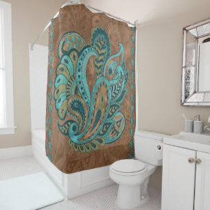 Rideaux De Douche Aquarelle et or orientaux de motif de Paisley