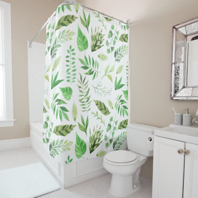 Rideaux De Douche Aquarelle Feuille verdure | (En situation)