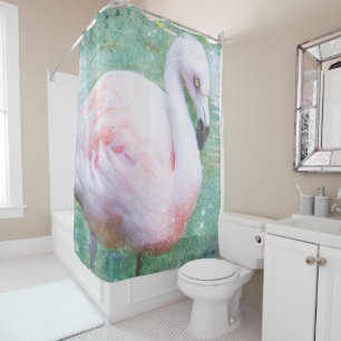 Rideaux De Douche Aquarelle Flamant rose rose Art tropical