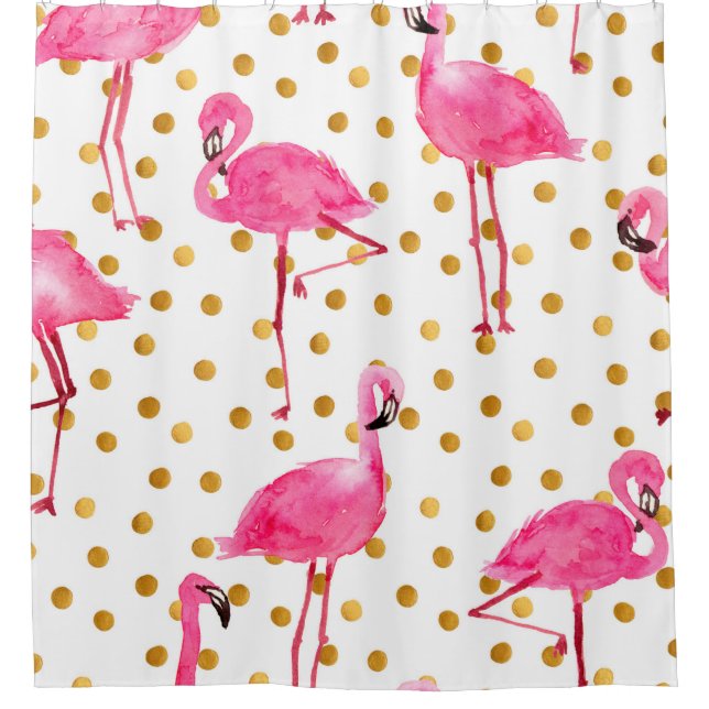 Rideaux De Douche Aquarelle flamants roses avec matelas à points dor (Devant)