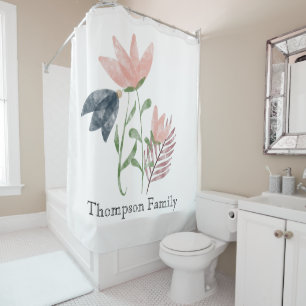 Rideaux De Douche Aquarelle florale à monogramme l rose blanc bleu