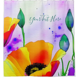 Rideaux De Douche Aquarelle Florale Californie Pépites Orange Jaune