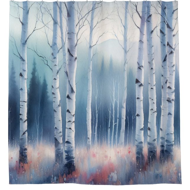 Rideaux De Douche Aquarelle Forêt d'Aspen (Devant)