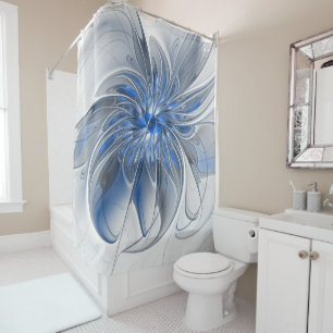 Rideaux De Douche Aquarelle gris bleu Abstrait Fractal Art Flower