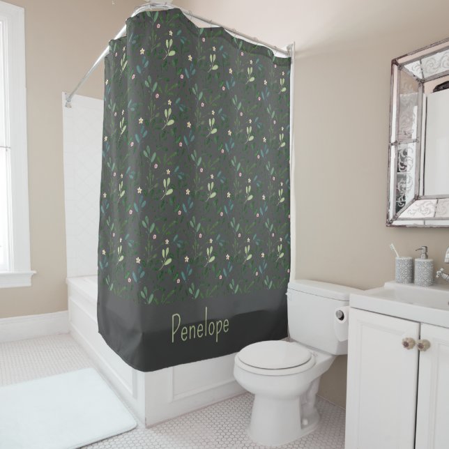 Rideaux De Douche Aquarelle grise rose et blanc (En situation)