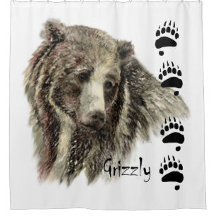 Rideaux De Douche Aquarelle Grizzli Ours Animal Art