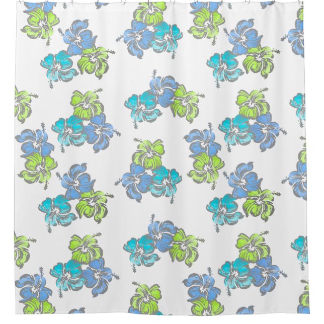 Rideaux De Douche Aquarelle Hibiscus Hawaiian Tropical (Devant)