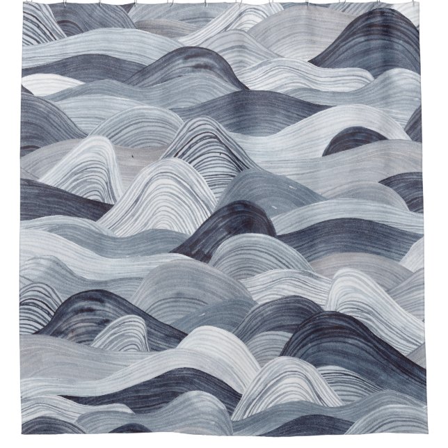 Rideaux De Douche Aquarelle Indigo Vague sans fil (Devant)