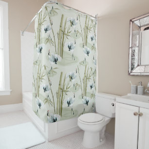 Rideaux De Douche Aquarelle japonaise Asiatique Art Bambou Motif d'o