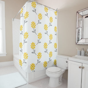 Rideaux De Douche Aquarelle jaune et gris Motif marguerite