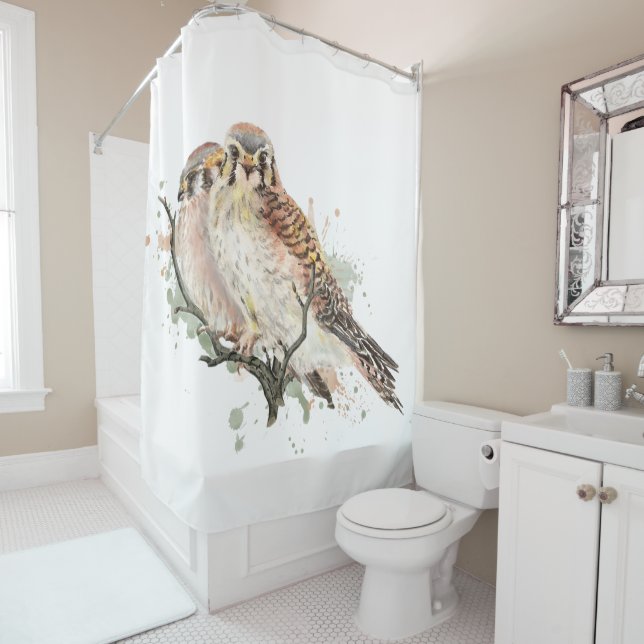 Rideaux De Douche Aquarelle Kestrel Falcon Oiseau Art de la faune (En situation)