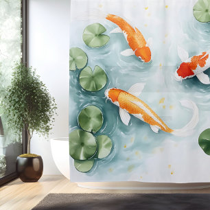 Rideaux De Douche Aquarelle Koi Pond Serenity Style japonais