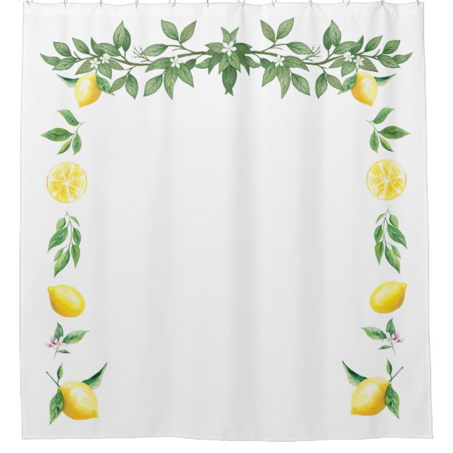 Rideaux De Douche Aquarelle Lemon Floral Méditerranéen Italien (Devant)