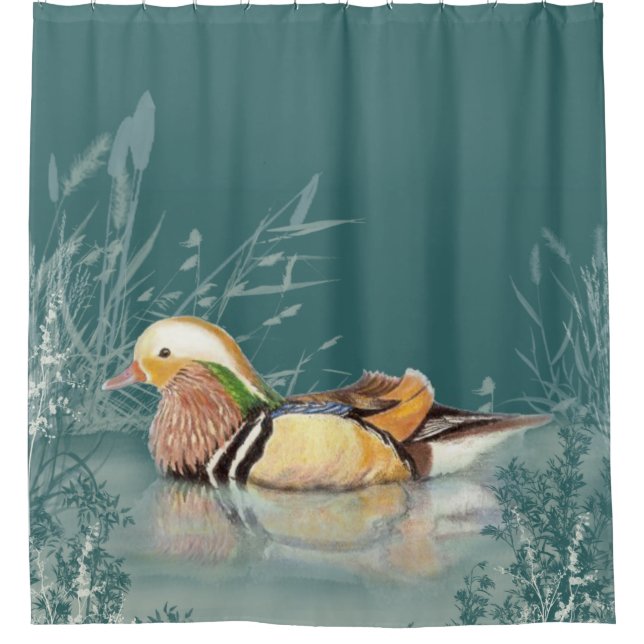 Rideaux De Douche Aquarelle Mandarin Canard chinois Oiseau (Devant)