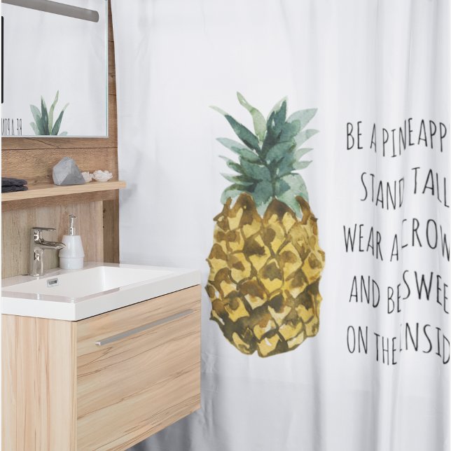 Rideaux De Douche Aquarelle moderne ananas et citation amusante posi (Créateur téléchargé)