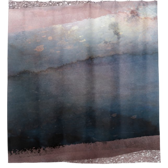 Rideaux De Douche Aquarelle moderne Bleu & Rose Or Rose Blush Glam (Devant)