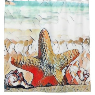 Rideaux De Douche Aquarelle moderne des coquillages orange sur la pl