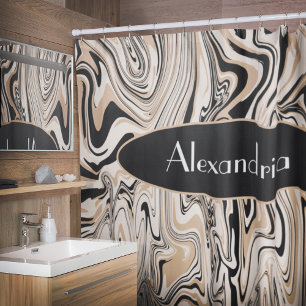 Rideaux De Douche Aquarelle moderne Swirl Aquarelle Brown Black Moti