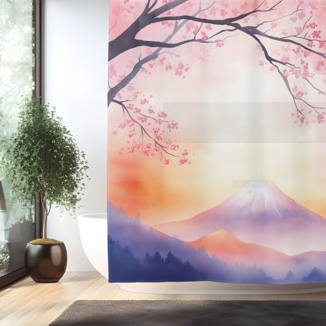 Rideaux De Douche Aquarelle Mont Fuji Dusk Style japonais (Créateur téléchargé)