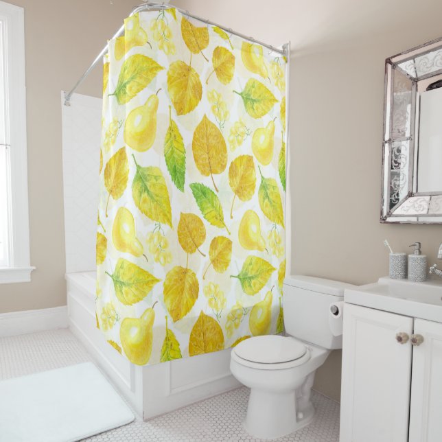 Rideaux De Douche Aquarelle motif d'automne (En situation)