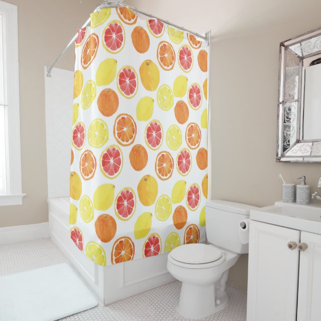 Rideaux De Douche Aquarelle Motif de fruits d'agrumes (En situation)
