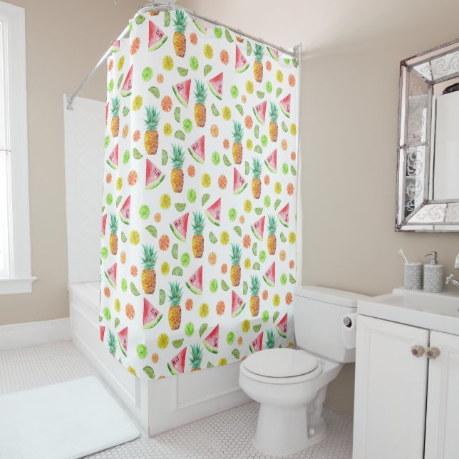 Rideaux De Douche Aquarelle Motif de fruits en conserve (En situation)