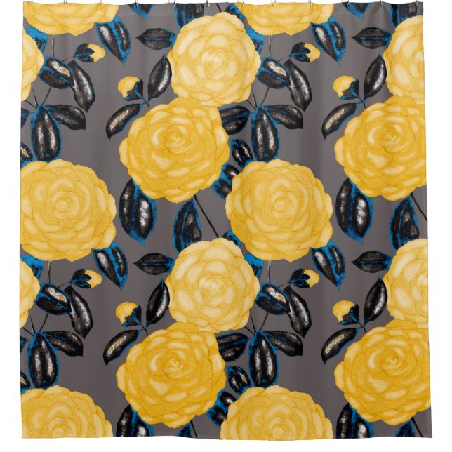 Rideaux De Douche Aquarelle motif sans couture avec fleurs de caméli (Devant)