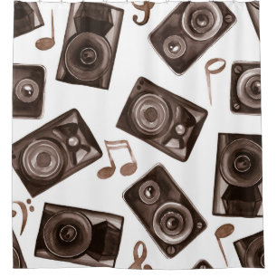 Rideaux De Douche Aquarelle Musique Haut-parleurs Sepia Motif