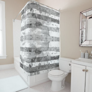 Rideaux De Douche Aquarelle noir et blanc rayé