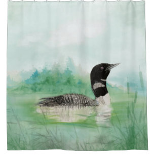 Rideaux De Douche Aquarelle Oiseau commun Loon Nature Art