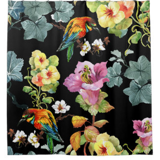 Rideaux De Douche Aquarelle Oiseaux Fleurs : Coloré Sans Couleur.