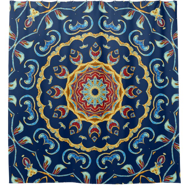 Rideaux De Douche Aquarelle orientale moquette Mandala florale (Devant)