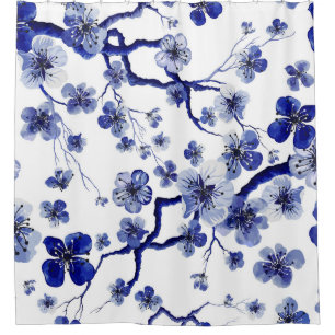 Rideaux De Douche "Aquarelle orientale motif avec branche sakura. S