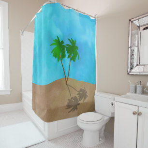 Rideaux De Douche Aquarelle Palm Tree Beach Scène Collage Douche Cu