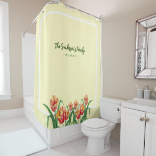 Rideaux De Douche Aquarelle Parrot Jaune Tulipes Art Floral