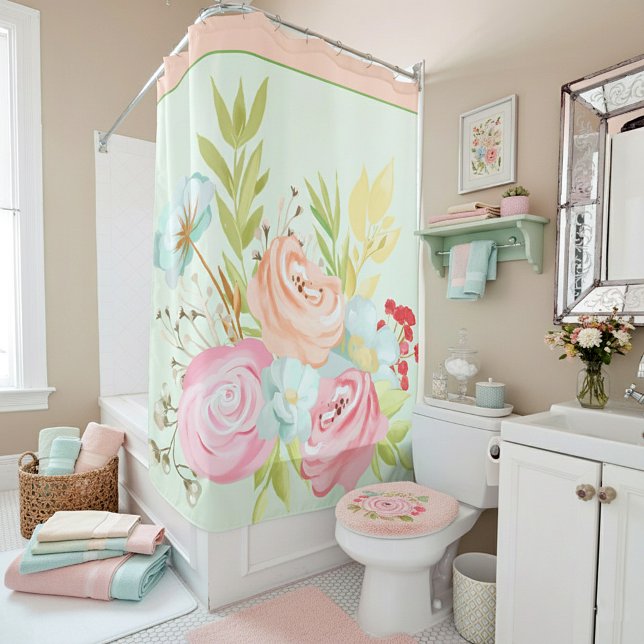 Rideaux De Douche Aquarelle pastel florale de printemps (Créateur téléchargé)