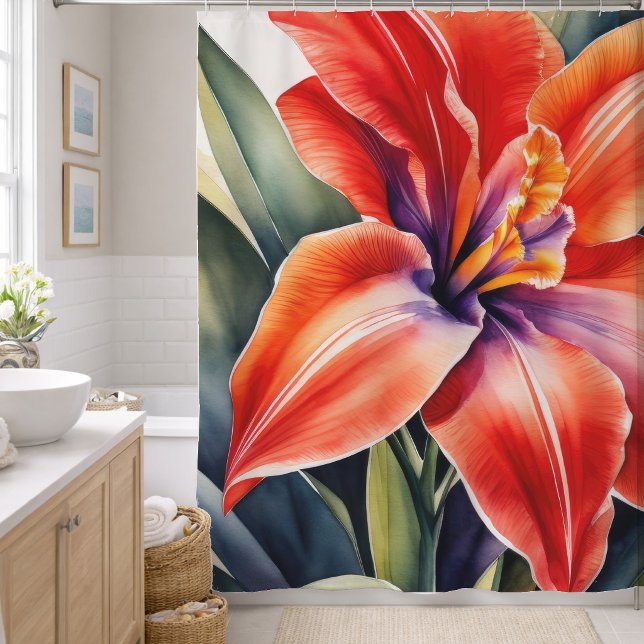 Rideaux De Douche Aquarelle Peinte Orange Lily Flower (Créateur téléchargé)