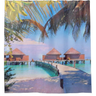 Rideaux De Douche Aquarelle Peinture d'une station balnéaire
