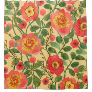 Rideaux De Douche Aquarelle peinture rétro floral continu motif