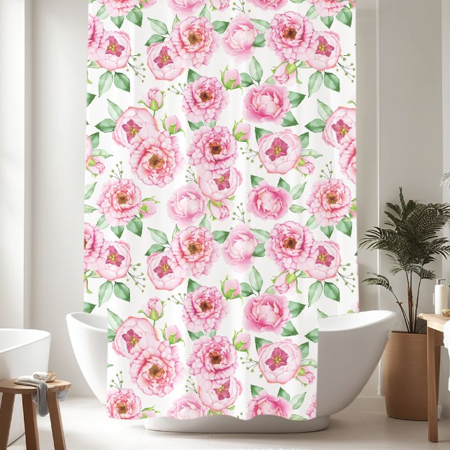 Rideaux De Douche Aquarelle Pink Peonies Floral (Créateur téléchargé)