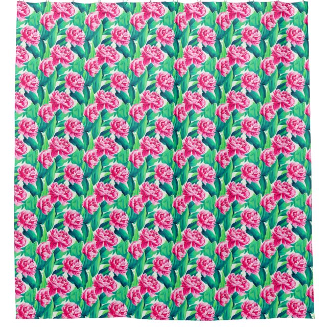 Rideaux De Douche Aquarelle Pink Peonis Imprimer (Devant)