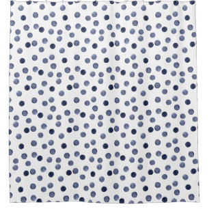 Rideaux De Douche Aquarelle. Point de polka bleu.