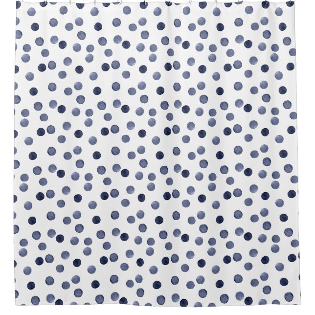 Rideaux De Douche Aquarelle. Point de polka bleu. (Devant)