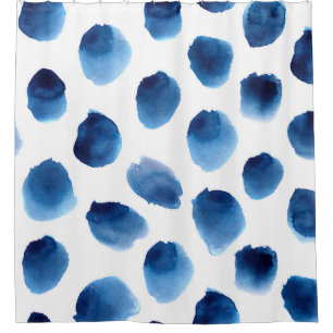 Rideaux De Douche Aquarelle Points Bleus : Peint à la main sans cout