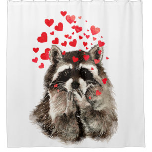 Rideaux De Douche Aquarelle Raccoon soufflant Baisers joli Animal Ar