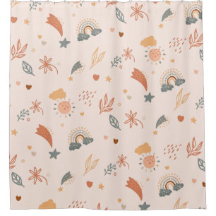 Rideaux De Douche Aquarelle Retro Boho Arc-en-ciel neutre