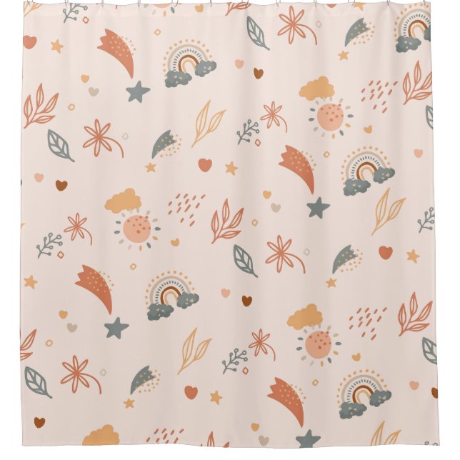 Rideaux De Douche Aquarelle Retro Boho Arc-en-ciel neutre (Devant)