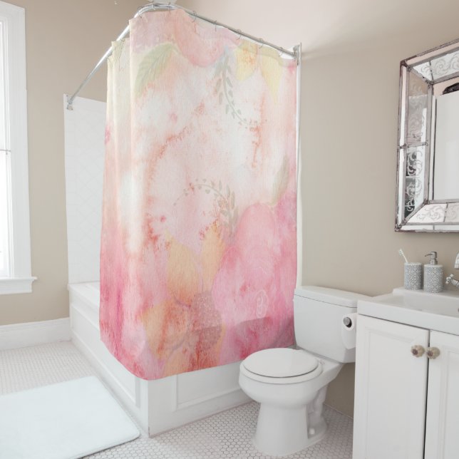 Rideaux De Douche Aquarelle rose Arrière - plan floral (En situation)